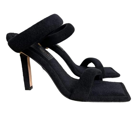 Good American Womens Size 9 Terry Ankle Wrap Sandals Black Stiletto NEW Slide On - Picture 2 of 13